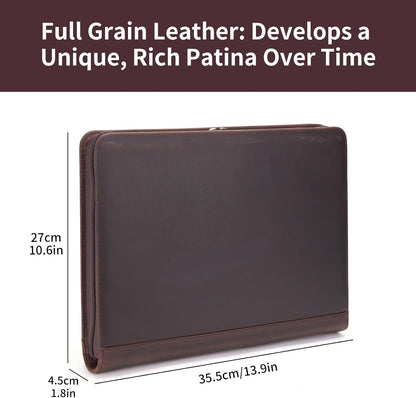 Personalized Genuine Leather Portfolio for Women and Men, Custom Engraved 8.5 x 11 Legal Padfolio, Zippered Notebook Laptop Organizer, Business Executive Folio for Work, Dark Brown