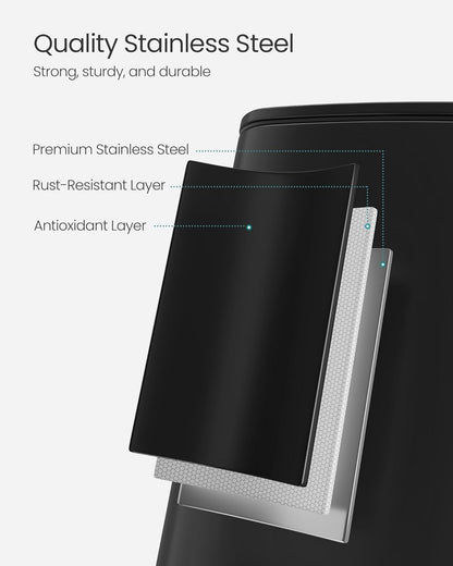 SONGMICS Kitchen Trash Can, 5.2-Gallon (20 L) Trash Bin, Stainless Steel Garbage Can, with Inner Bucket, Soft Close and Stays Open, Ink Black ULTB592B01