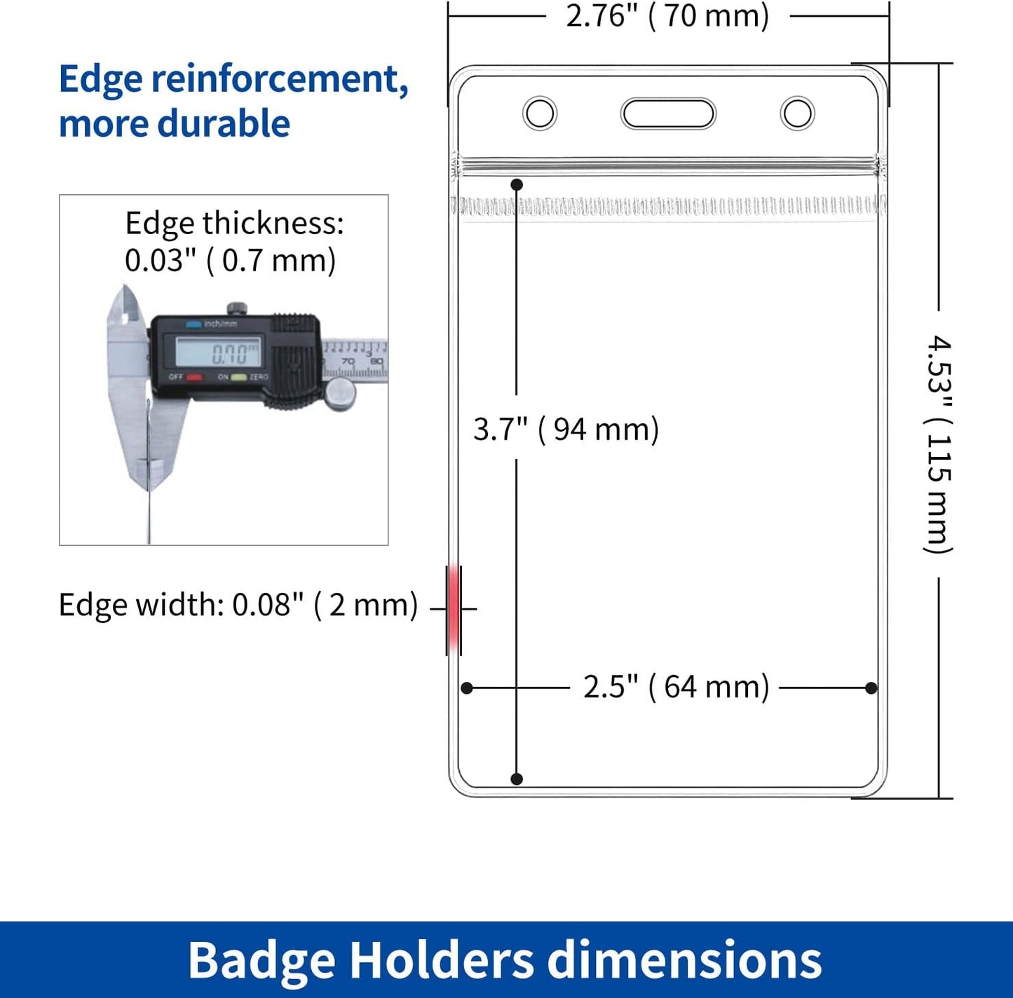 50 Pack Vertical ID Badge Holder, Clear Plastic Work Key Card Sleeve, Name Tag Holders Cover Protector with Waterproof Resealable Zip Type for Nurses Lanyard, Fits Credit Size Cards