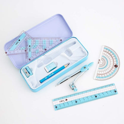 8 Pcs Compass/Math Set for Students with Shatterproof Storage Box, Geometry Set for School, Includes Ruler, Protractor, Compass, Pencil,Pencil Sharpener and Eraser,etc. Perfect Gift