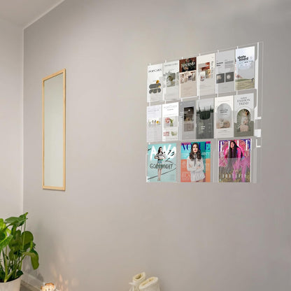 Acrylic Brochure Pamphlet Holder, 3 Magazine Holders and 12 Pamphlet Holders, Clear Brochure Display Holder Wall Mount, Trifold Flyer Rack, Literature Storage Rack for Home, Offices, Waiting Room