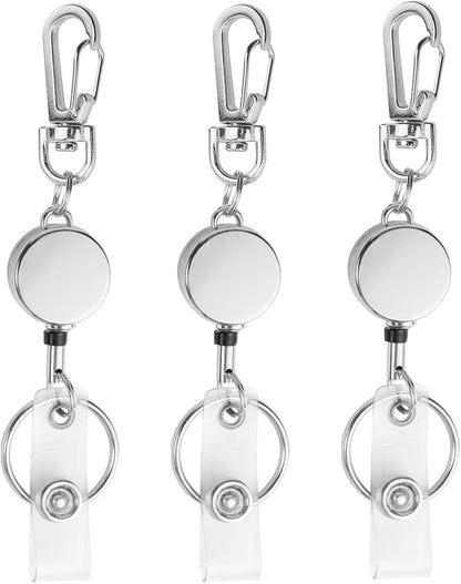 bolimoss 3 Pack Silver Badge Reel Retractable Metal ID Badge Holder with Belt Clip Key Ring for Name Card Keychain for Nurse,Volunteer,Teacher,Student (Silver)