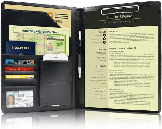 Darolin Business/Resume Padfolio Portfolio Folder with Letter/A4 Size Clipboard, Interview/Conference/Legal Document Organizer, Premium Portfolio Professional Case, Padfolio for Women/Men - Black