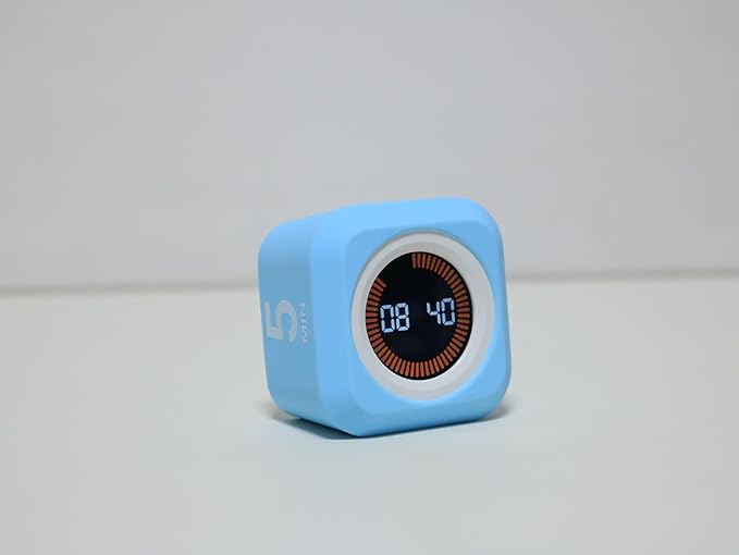 FCXJTU Rotating Pomodoro Cube Visual Timer 5, 25, 10 50 Minutes Preset, Rechargeable Desk Productivity Flip Timer w/Silicone Cover Custom Countdown, Silent Mode for ADHD, Study, Work, School(Blue)