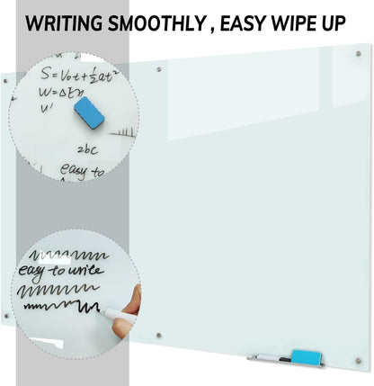 Glass Magnetic White Board – 72 x 48 Inches Dry Erase Frameless Whiteboard for Wall, Large Writing Board Wall Mounted Glass Board for Display, School and Business Office