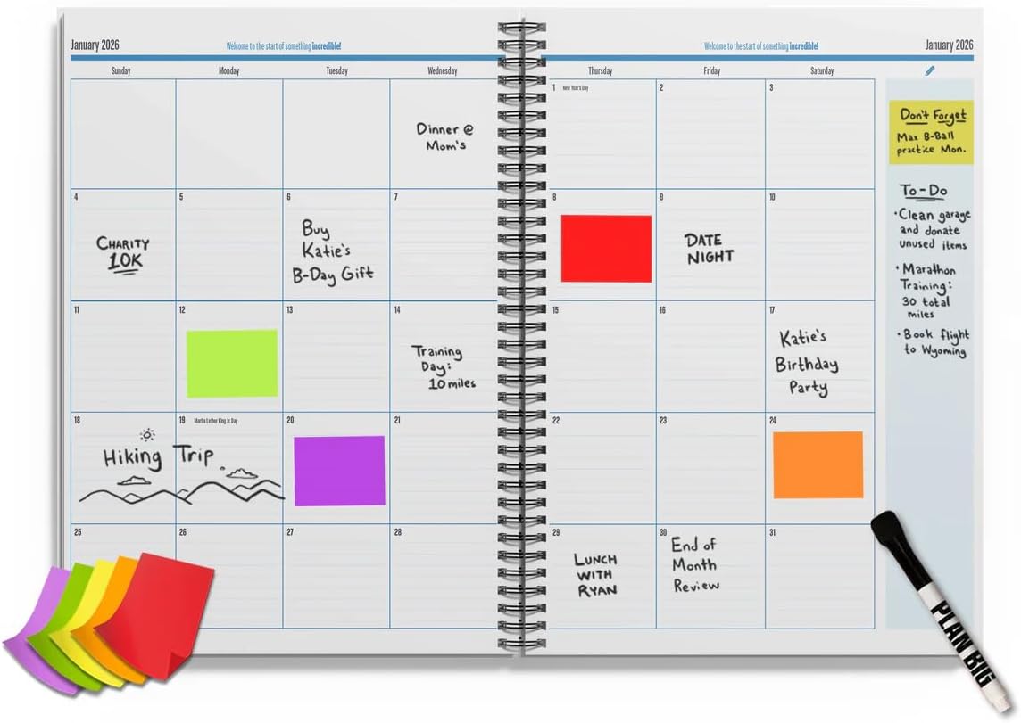 The Big A## Mid-Year Monthly Planner 2025–2026 – Mobile Desktop Calendar – Dry Erase Whiteboard – Fold-Out Design – Marker & Labels Included – 11x14" Expands to 22x14" – Blue