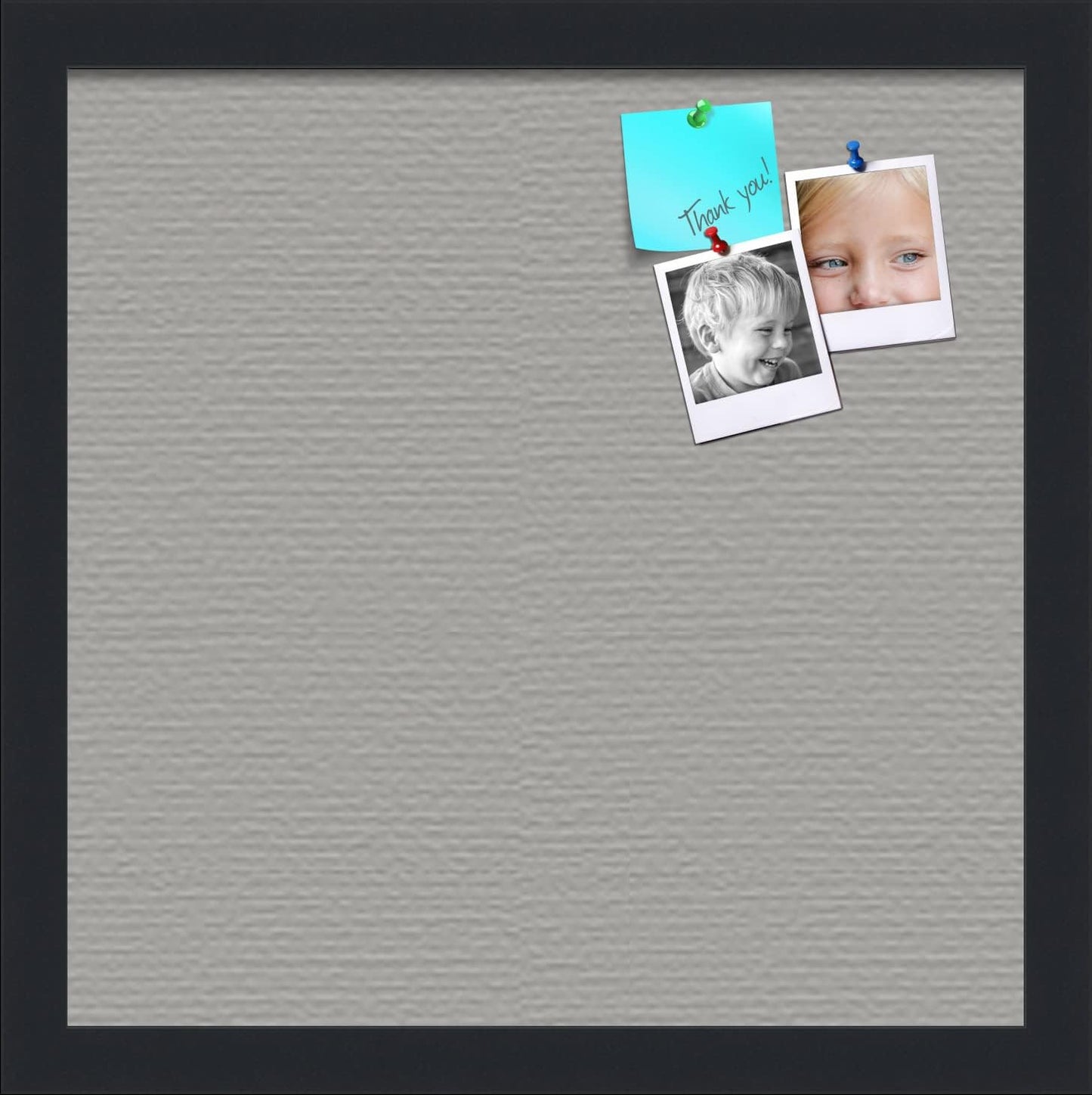 PinPix 14x14 Inch Cork Bulletin Board. This Decorative Framed Pin Board Comes with Dark Stone Design and a Satin Black Frame. Ideal for Home Office Decor or Message Board (PinPix-1808)