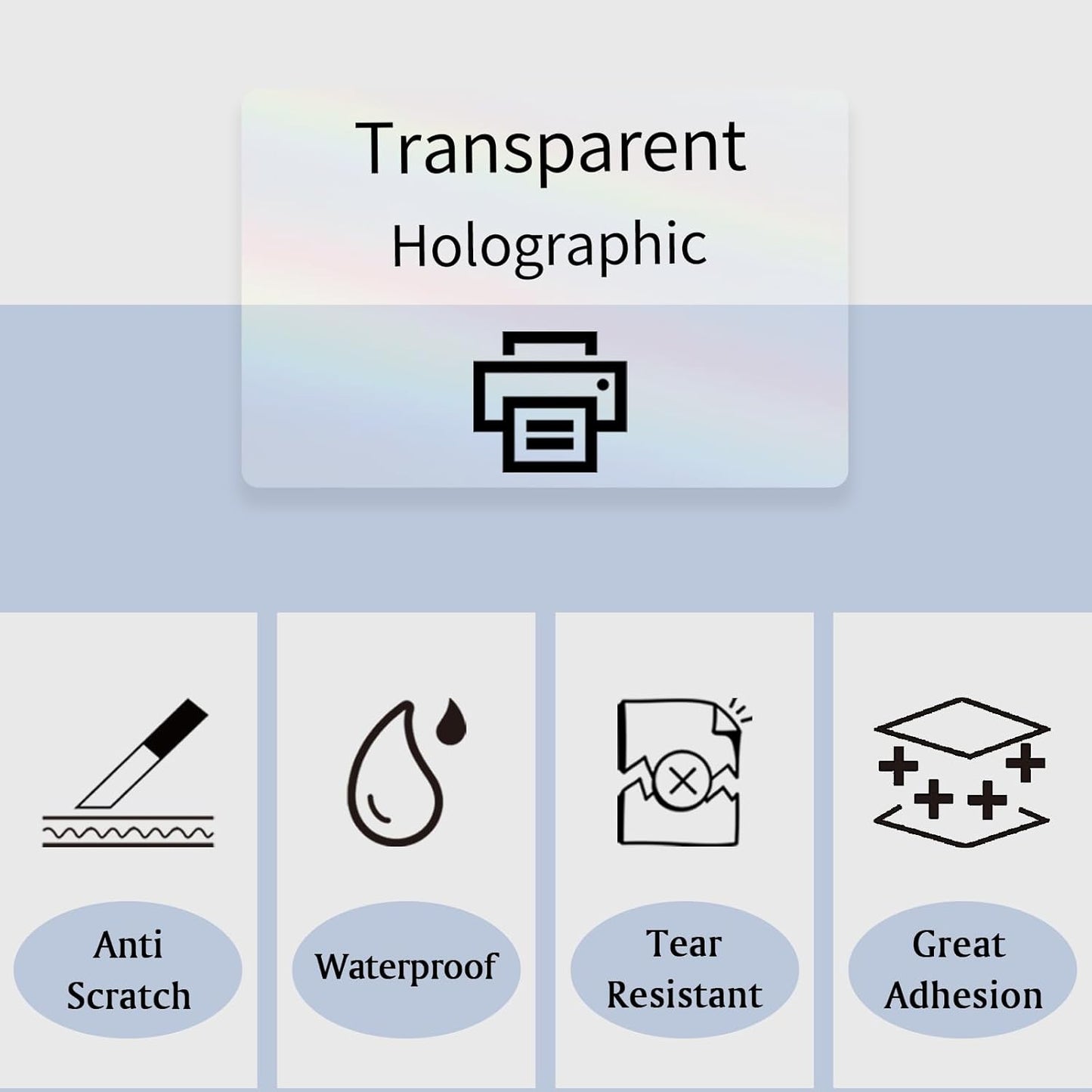 STARLIBOO Transparent Stickers Labels - 2" x 4" Clear Address Labels Mailing Stickers for Laser/Inkjet Printer 8.5"×11"- 20 Sheet (Clear Holographic)