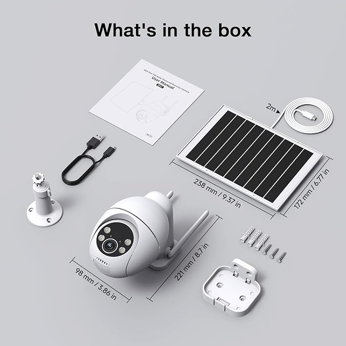 Solar Camera Outdoor Wireless, 2K Color Night Vision, Always-on-Video Security Camera Wireless Outdoor, Smart 24/7 Recording, Auto-Tracking, 2.4GHz Wi-Fi, IP65, Alexa