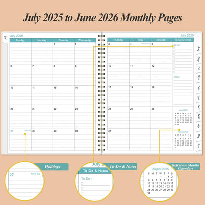 2025-2026 Planner - Academic Planner 2025-2026 from July 2025 to June 2026 with 12 Monthly Tabs, Flexible Cover, Inner Pocket, 8.5" x 11", Rose Leaf