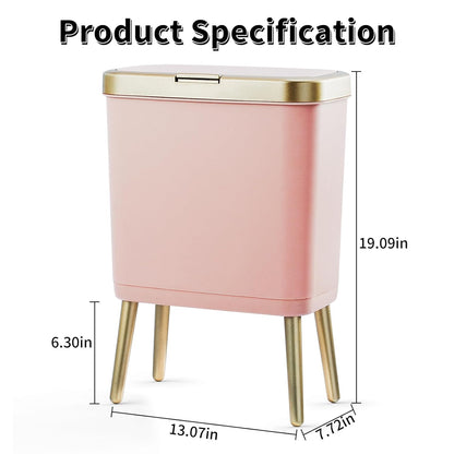 Procade 2Pack Office Trash Can with Lid, Bathroom Garbage Bin with Gold Edge, Modern Pink Trash Can for Bedroom, Slim Waste Basket Plastic Trash Bin for Room,Kitchen, Living Room,Toilet, 4 Gallon