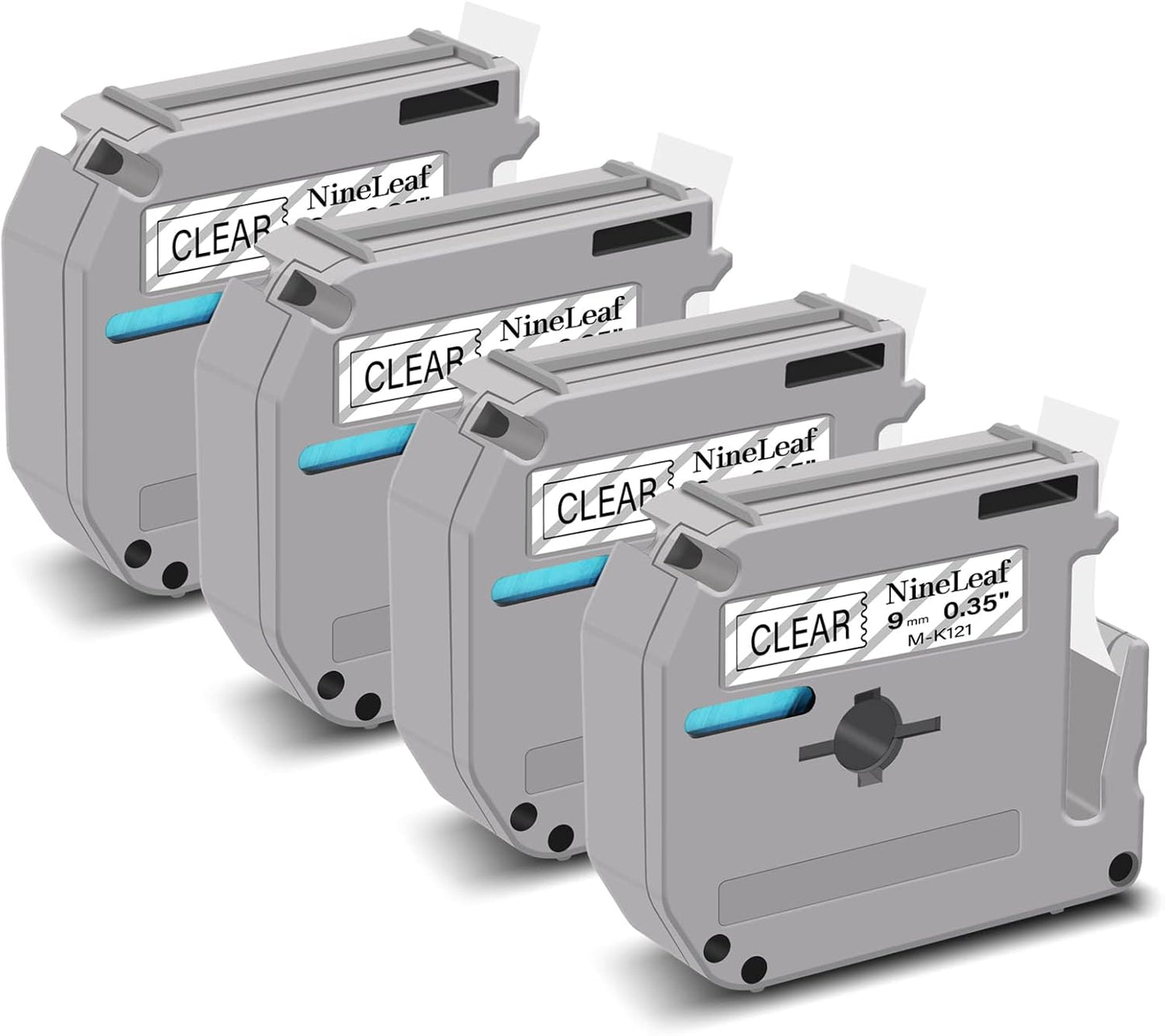 NineLeaf 4 Pack Compatible for Brother P-Touch M Label Tape MK121 M-K121 M121 Black on Clear 3/8" (9mm) x 26.2ft (8m) Labeling Refill Cartridge Work in PT-45M PT-65 PT-70 PT-80 PT-M95 Label Maker