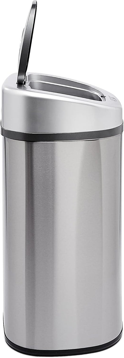 Amazon Basics Automatic Trash Can with Lid, Hands-Free, Stainless Steel, D-Shaped 80 l, 2 Bins