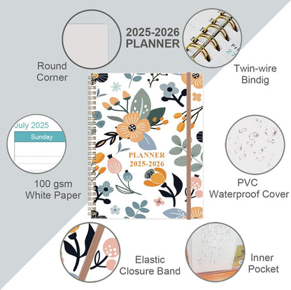 2025-2026 Planner - Academic Planner 2025-2026 from July 2025 to June 2026 with 12 Monthly Tabs, Flexible Cover, Inner Pocket, 8.5" x 11", Rose Flowers