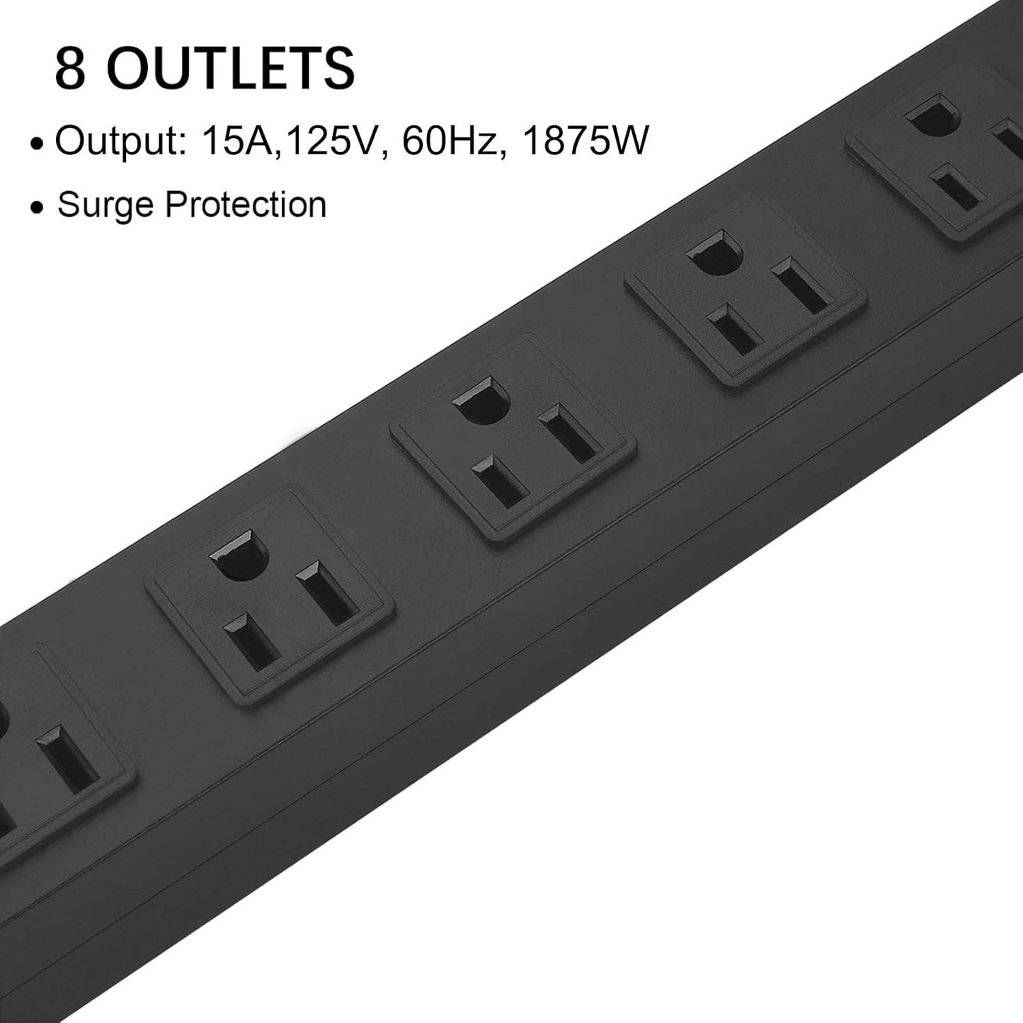 2Pack Metal 8 Outlet Mountable Power Strip, Wall Mount Outlet Heavy Duty, Wide Spaced Commercial Shop Power Strip with Switch, 3 FT SJT 14AWG Power Cord.