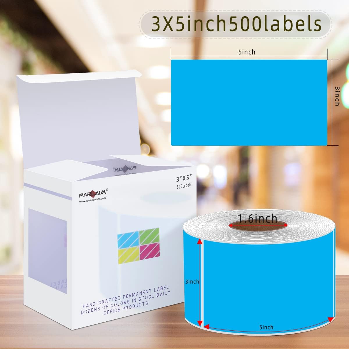 PARLAIM 3 X 5 Inch Rectangle Permanent Adhesive Color Coding Stickers,Square Sky Blue Inventory Stickers -500 Per Dispenser Box(Sky Blue)