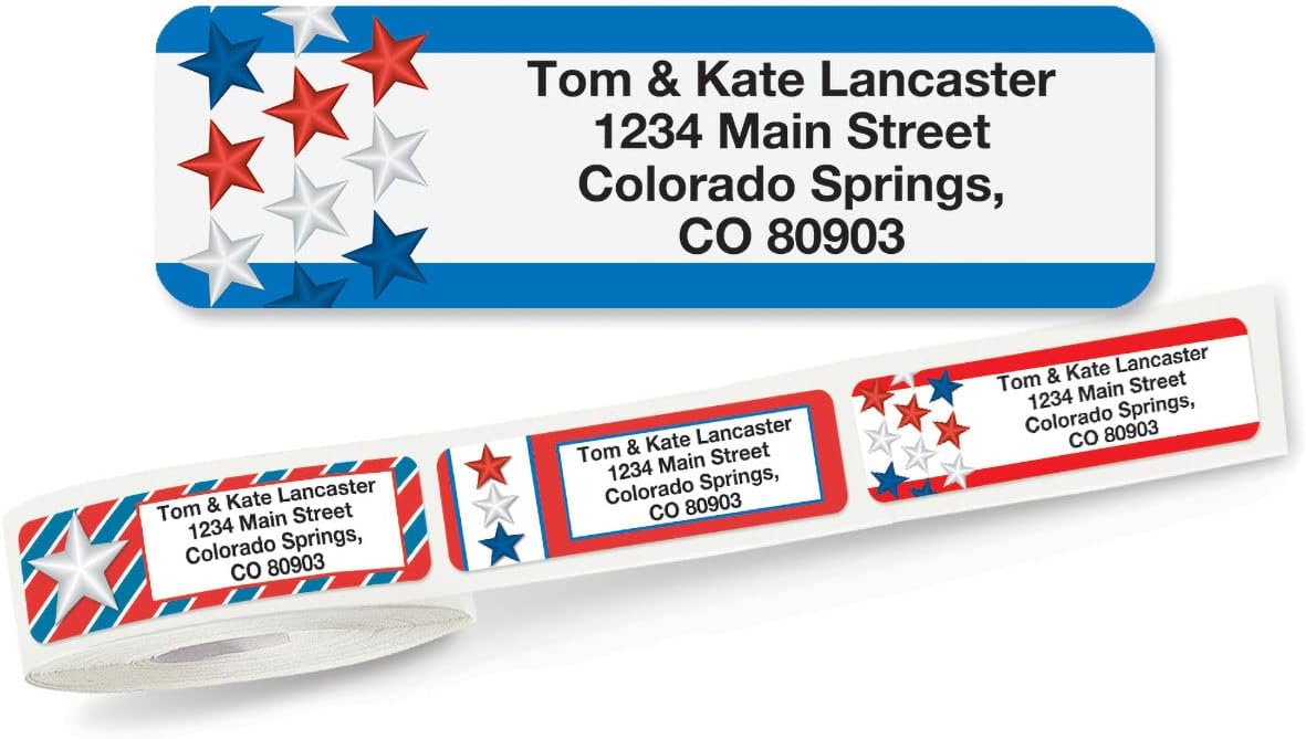 Colorful Images Star Spangled Patriotic Rolled Personalized Return Address Mailing Labels with Dispenser, Customize with Name & Shipping Address, 500 ¾” x 2½” Self Adhesive, Easy Peel Label Roll