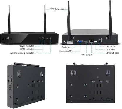xmartO WiFi 6 Long Range Wire-Free Solar Home Security Camera System Wireless, 4-Set 4MP QHD CCTV Camera Kit with 4K 10CH Expandable WiFi NVR(Suitable for Indoors/Outdoors)