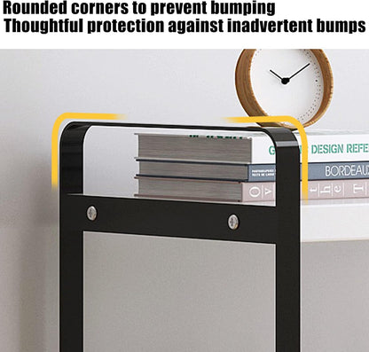 YGYQZ Wood Office Desk Shelf Organizer - Desktop Supplies Cute Dresser Top Organization Storage Rack and Cubicle Decor Aesthetic Bookshelf for Women Man and Kids (Black-Two Tier)