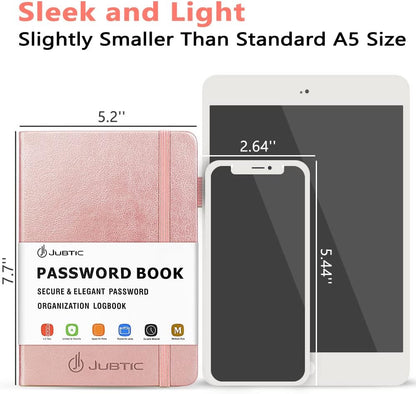 JUBTIC Password Book with Alphabetical Tabs. Medium Size Password Notebook for Internet Website Address Log in Details. Hardcover Password Journal & Organizer for Home Office, Rose Gold