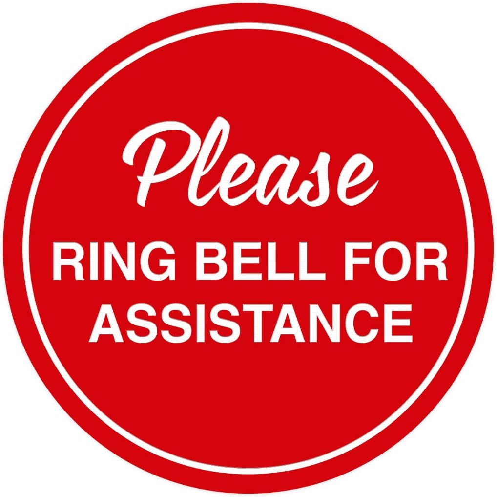 Signs ByLITA Circle Please Ring Bell For Assistance Wall or Door Sign | Easy Installation | Front Desk Reception Sign (Red) - Large (10 Pack)