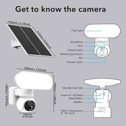 Solar Floodlight Camera with 1500LM Bright Lights-2K Wireless Outdoor Security PT Cam, Motion Activated Color Night Vision Illuminates Entire Yard & Driveway, No Monthly Fee, 64GB SD Card Included