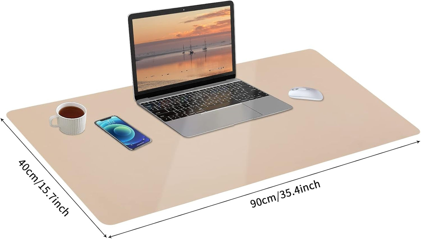 Leather Desk Pad, Large Mouse Pad, Leather Desk Blotter, Non-Slip Desk Pad Protector, Office Desk Pad, Waterproof Desk Mat for Home Office and Decor - Beige (35.4×15.7 Inches)