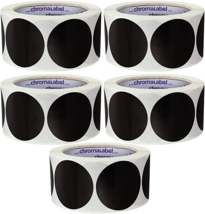 ChromaLabel 2 Inch Circle Sticker Labels, Easy to Write On Round Colored Stickers, Permanent Adhesive Labels - 500 Sticky Dots per Roll, Black Dot Stickers - Case of 5