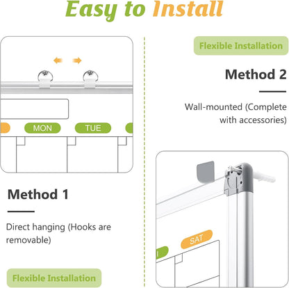 Dry Erase Calendar Whiteboard for Wall, 24" x 18" Magnetic Monthly White Board Calendar, Hanging Double-Sided White Board for Planning, Memo, School, Home, Office