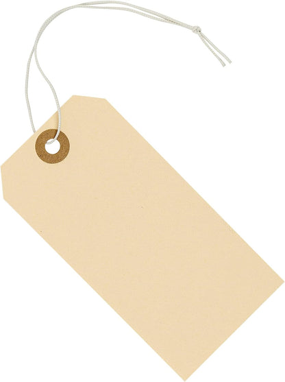 Tags with Elastic String Attached - #5, 4 3/4" x 2 3/8" Box of 200 Manila Paper Label Tags with Elastic Loop and Reinforced Hole