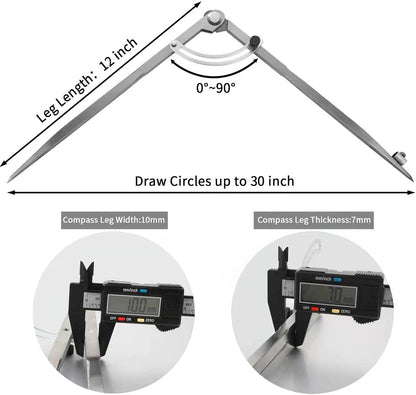 16 inch Compass for Geometry, Compass for Woodworking, Precision Woodworking Compass with Wing Divider and Pencil Holder, Large Compass for Geometry, Woodworking Compass, Drafting, Drawing Compass