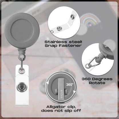 Zonon 50 Pieces Retractable Badge Holder Reels with Swivel Alligator Clip, ID Card Holder Name Badge Reel Clips for Students Teachers Office Workers (Grey)