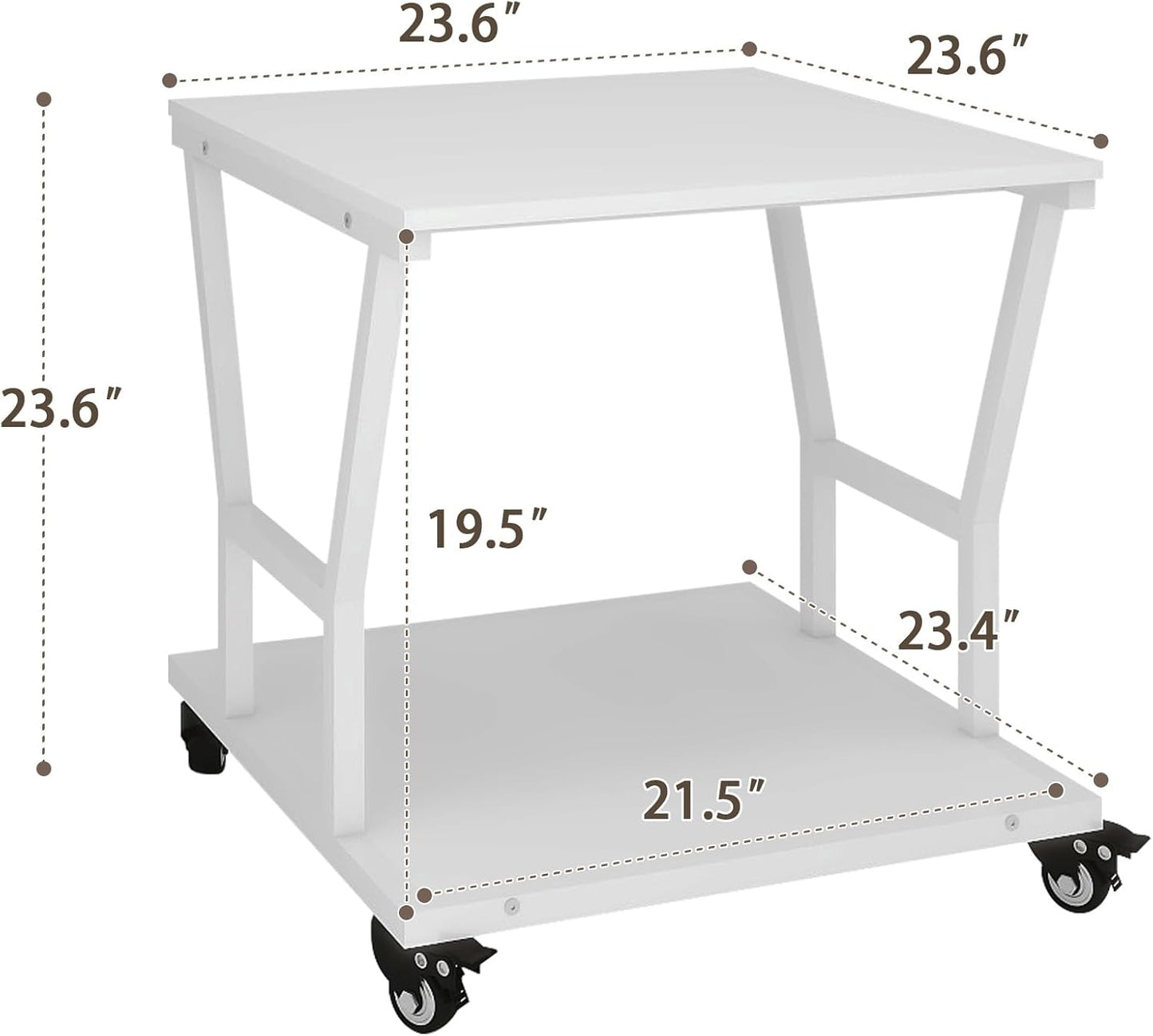 Natwind 2-Tier Large Printer Stand,23.6"x23.6"x29.5" Heavy-Duty Printer Table Cart with Paper Storage Shelf & Wheels,Ideal for Home Office Laser Printers, Copiers (White)