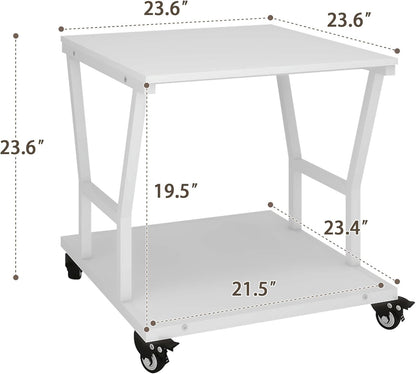Natwind 2-Tier Large Printer Stand,23.6"x23.6"x29.5" Heavy-Duty Printer Table Cart with Paper Storage Shelf & Wheels,Ideal for Home Office Laser Printers, Copiers (White)