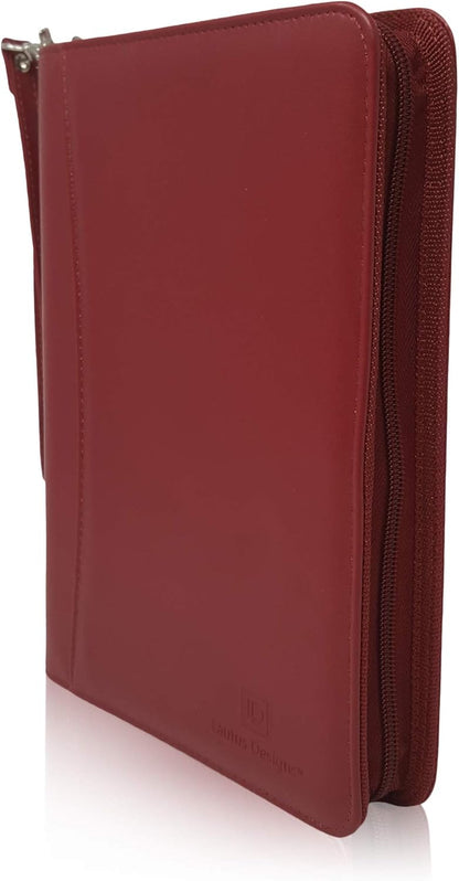 Zippered Portfolio Binder with Junior Legal 5x8 Notepad - Burgundy PU Faux Leather Business Padfolio Organizer Folder with 8 Inch Tablet Sleeve & Gift Box by Lautus Designs