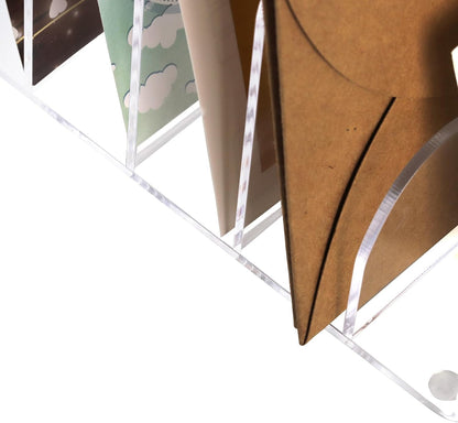 Suwimut Acrylic File Holder 5 Sections, 8.5 x 6.8 x 4.7 Inch Upright File Organizer for Desk, Clear Desktop Folder Holder Mail Letter Sorter for Home Office School Envelope Bill Filling Paper Document