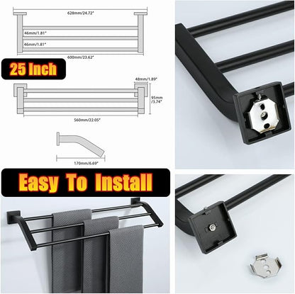 Alise Bath 3 Towel Bars,Towel Holder Towel Racks for Bathroom Wall Mount,Heavy Duty SUS304 Stainless Steel Towel Hanger Towel Rails,GK9603-B Matte Black,24-Inch