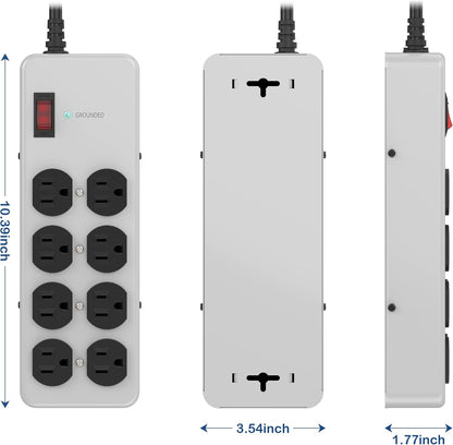 Heavy Duty Power Strip,Industrial Heavy Metal Case Surge Protector,8 AC Outlets,15Amp,2700 Joules,Protected' Indicator,14 Gauge Cord (Grey, 10FT Length)