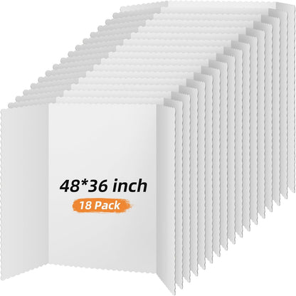 Ctosree 18 Pcs Tri Fold Poster Board Bulk, Lightweight Presentation Board, Science Fair Project Display Paperboard, Single Wall(48 x 36 Inch,White)