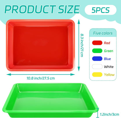 5 Pack Multicolor Plastic Art Trays - Activity Tray Crafts Organizer Tray Serving Tray for School Home Art and Crafts, DIY Projects, Painting, Beads, Organizing Supply