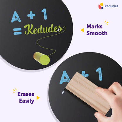 Kedudes Dustless Chalk with Eraser, 24pk - 12 Colored Chalkboard Chalks and 12 White Chalk for Chalkboard and Board Erasers Set - Blackboard Chalks and Eraser with Wooden Handle