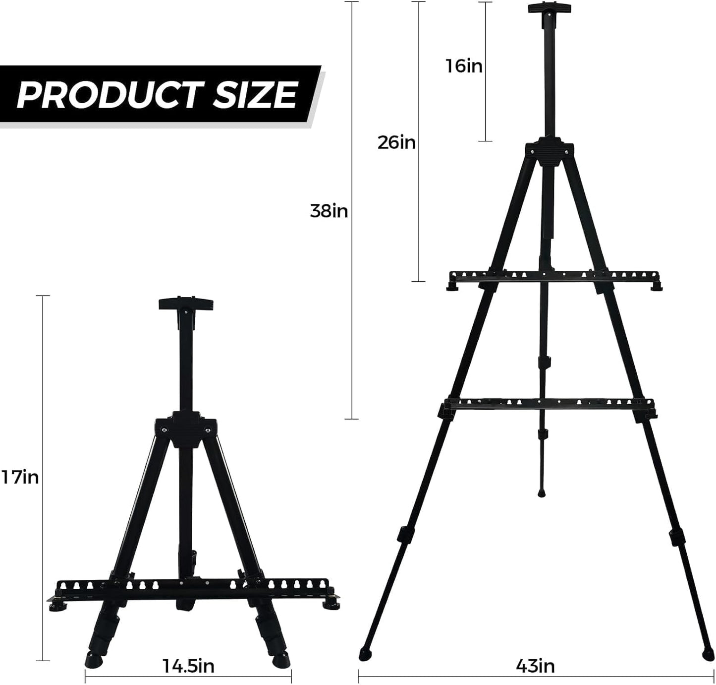 RRFTOK Art Painting Display Easel Stand，Aluminum Metal Adjustable Artist Easels for Painting Canvases Height from 17 to 66 Inch,Carry Bag for Table-Top/Floor Drawing and Displaying