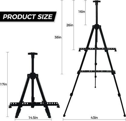 RRFTOK Art Painting Display Easel Stand，Aluminum Metal Adjustable Artist Easels for Painting Canvases Height from 17 to 66 Inch,Carry Bag for Table-Top/Floor Drawing and Displaying