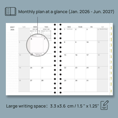 POPRUN Monthly Planner 2026-2027 Spiral Hardcover (6.25'' x 8.5''), 18 Months Calendar (Jan.2026-Jun.2027) - 2 Pages per Month with Dotted Note Pages, Sunday Start, Laminated Tab - Midnight Green