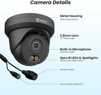 Anpviz 4K 8MP PoE Security IP Camera Outdoor, AI Human Vehicle Detection, 100FT Smart Dual Light Color Night Vision, Built-in Mic, 2.8mm Lens, IP66 Waterproof, NDAA Compliant, Black (U Series)