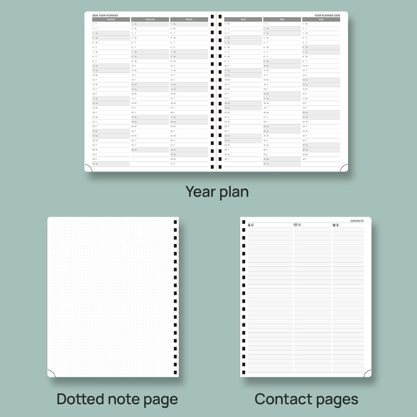 POPRUN Planner 2025-2026 Weekly Planner Notebook (Large 8.5''x 10.5'') Academic Calendar (JUL.25 - JUN.26) Appointment Book with Monthly Tabs, Spiral Soft Cover, Inner Pocket, 100 GSM - Pink