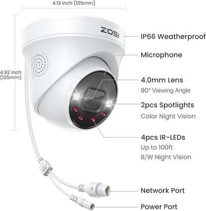 ZOSI 32 Channel 4K PoE Security Camera System, Face Person Vehicle Detection, 2 Way Audio, 16 x 8MP Spotlight Outdoor Indoor IP Cameras, 32CH 4K NVR with 4TB HDD for 24/7 Recording