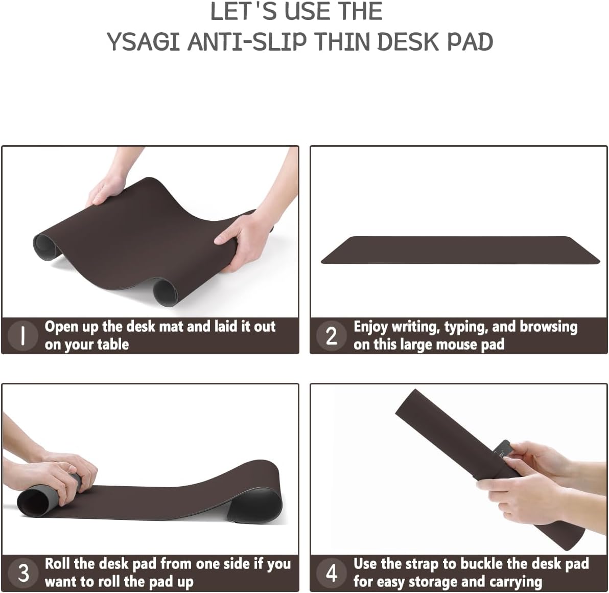 YSAGi Non-Slip Leather Desk Pad L Size, Waterproof Laptop Computer Desk Keyboard Mat, Table Protector Blotter Mat, Large Mouse Pad for Office/Work/Home/Decor(Dark Brown, 35.4" x 17")