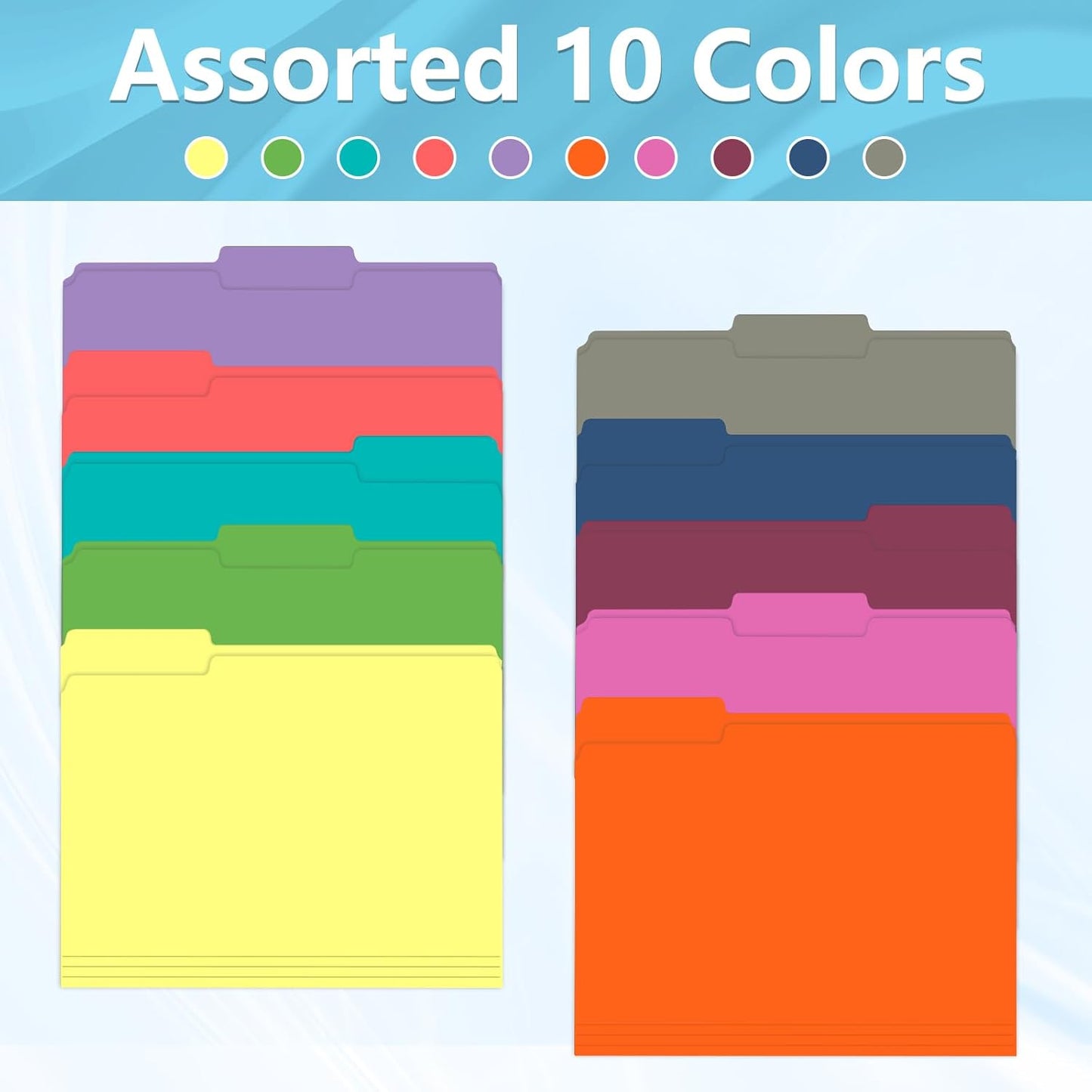 File Folder, HERKKA 120 Pack 1/3 Cut Tab File Folders, Colored File Folders Great for Organizing and Filing, Letter Size, Assorted 10 Colors