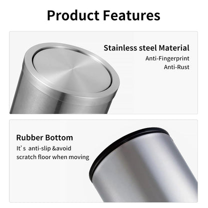 Brushed Gold Bathroom Trash Can with Swing Lid 4.7Gallon,Stainess Steel Garbage Can Trash Bin Wastebaskets for Kitchen,Office,Bedroom (Silver, 4.7 Gallon)